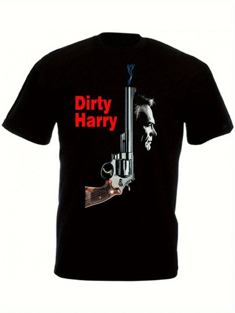 Camiseta retro de la película Dirty Harry para hombre con el icónico revólver .44 Magnum, camiseta estructurada de la película Dirty Harry de Clint Eastwood
