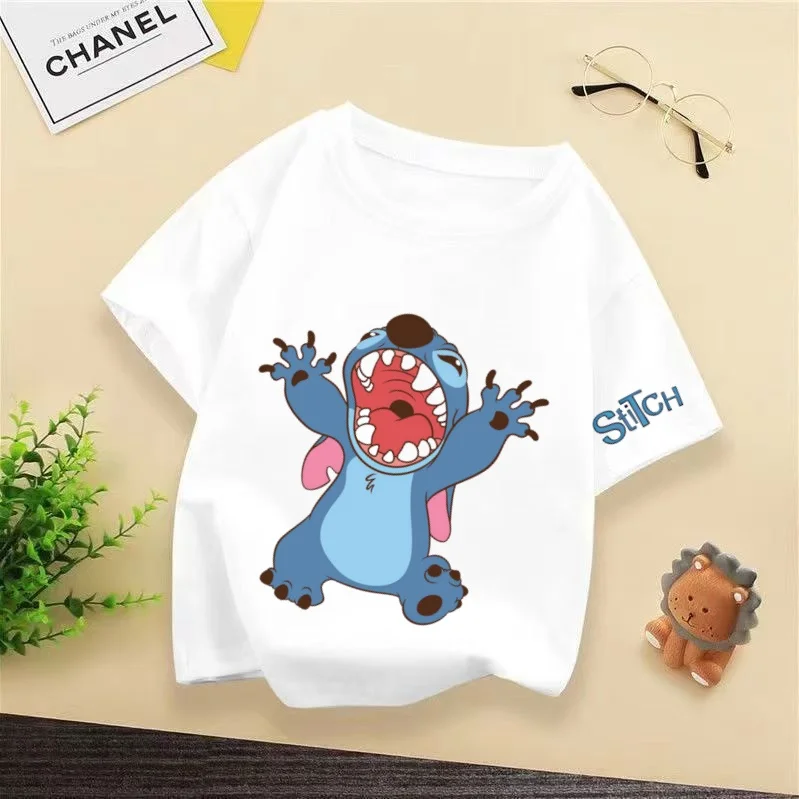 

Personalized children's round neck T-shirt Stitch pattern blouse boys and girls birthday gifts summer fashion short