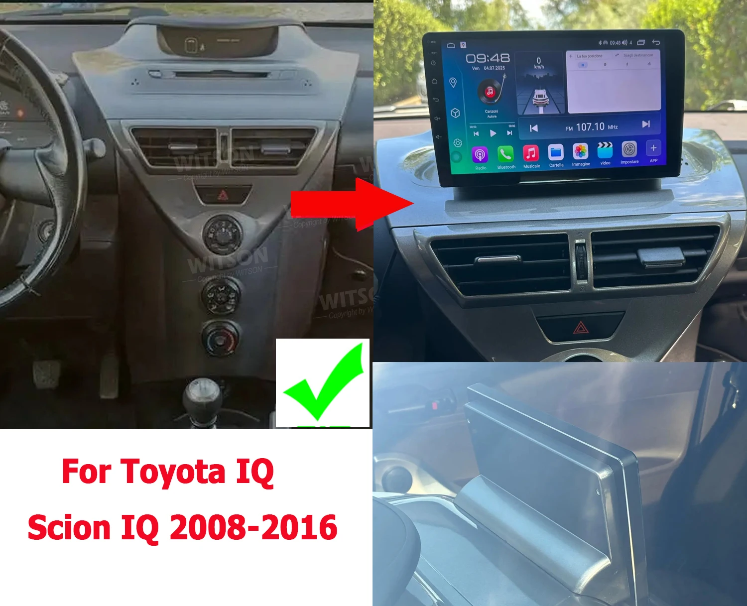 QLED - Radio de coche Android de 10.9 pulgadas para Toyota IQ Scion IQ 2008-2016, unidad principal, GPS, Navi, WIFI, BT, Carplay SWC, soporte de teléfono tipo C