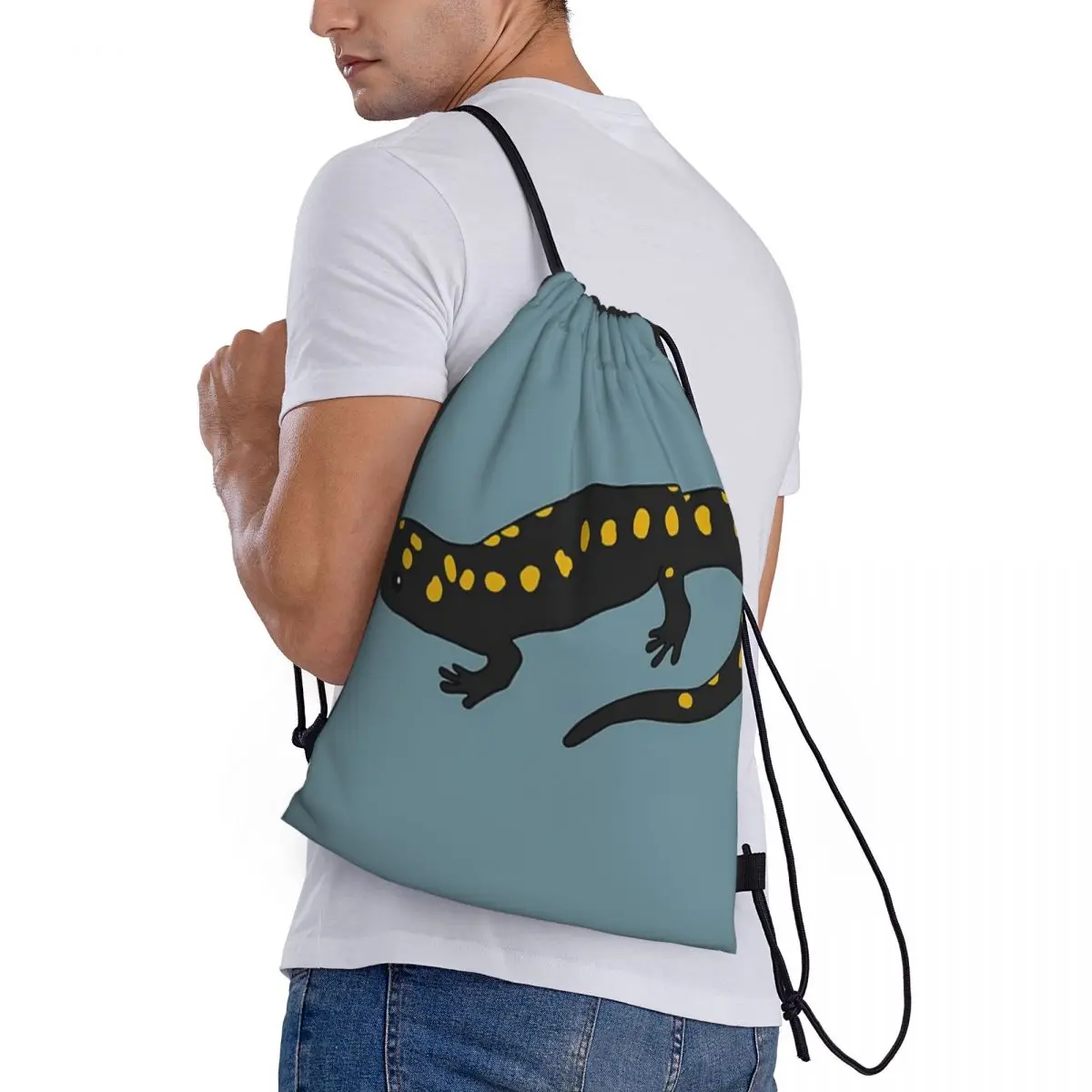 Drawstring bag Storage Portable Handbags Yellow Spotted Salamander Grocery Shopping Shoulder bags foldable Travel Bag