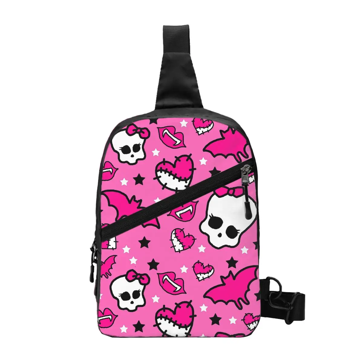 Monster High Doll Pretty Pink Pattern Chest Bag Men Sling Crossbody Backpack Chest Bag Traveling Hiking Daypack Shoulder Bag