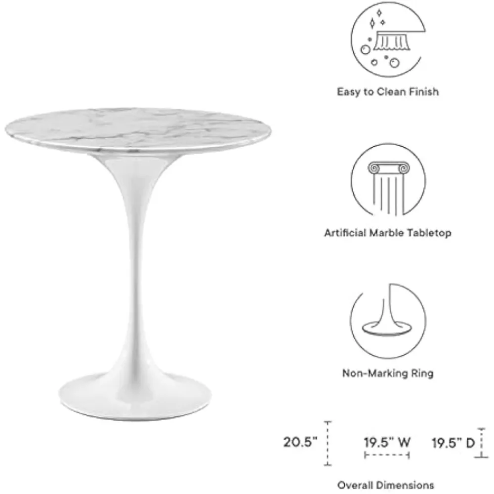 طاولة جانبية رخامية مستديرة بلمسة نهائية بيضاء #6