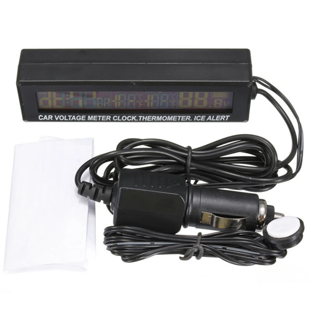 3 In 1 Digital Clock Car Thermometer Clock Voltmeter Mini Electronic Car Clock High-Precision Two-Color Electronic Thermometer