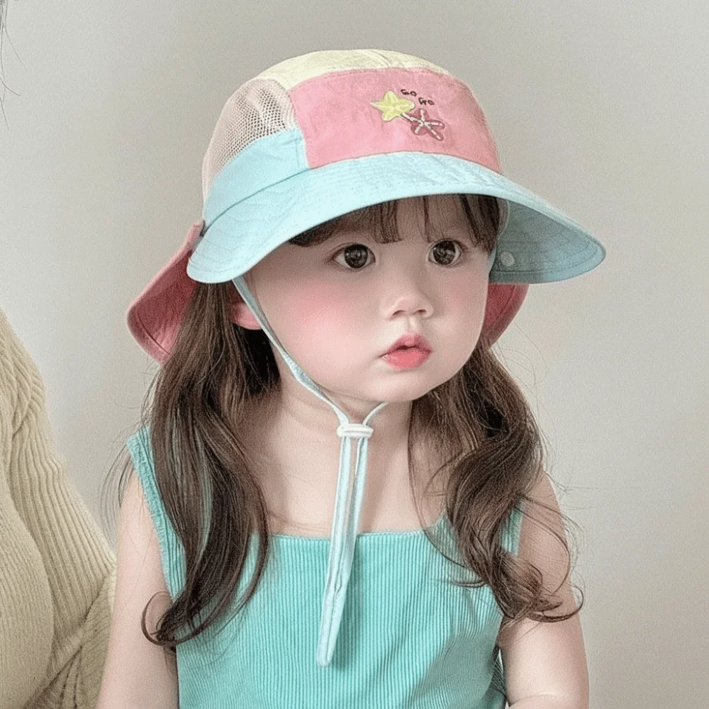 

Cute Animal Cartoon Bucket Hat Car Detachable Summer Kid Sun Hat Shading Hat Letter Children's Fisherman Hat Girls