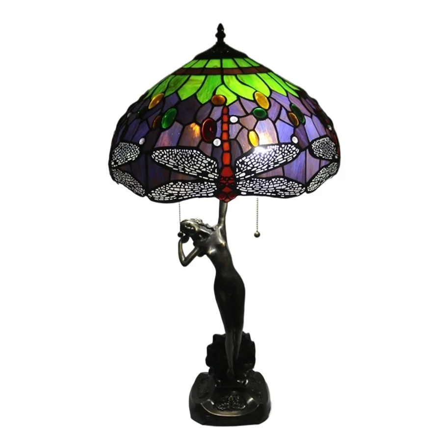Dragonfly dome stained glass desk lamp simple design AC E26 zipper bedside lamp women's