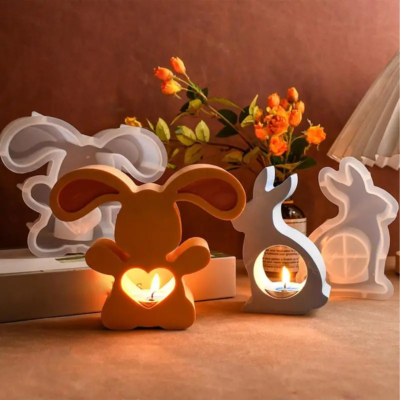 Resin Candle Holder Mold Easter Bunny Tealight Candle Holder Resin Mold Tealight Candle Holder Silicon Mold For Home Birthday