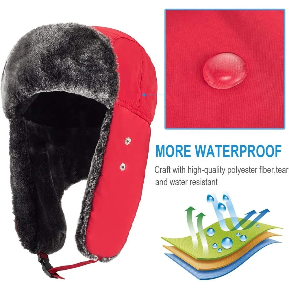 قبعات شتوية للنساء والرجال مع غطاء للأذن، قبعات بومبر روسية دافئة للطقس البارد