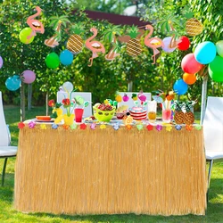 Straw Color Table Skirt For Tropical Hawaiian Party Decoration Summer Flamingo Theme Luau Party Birthday Wedding Decor Supplies