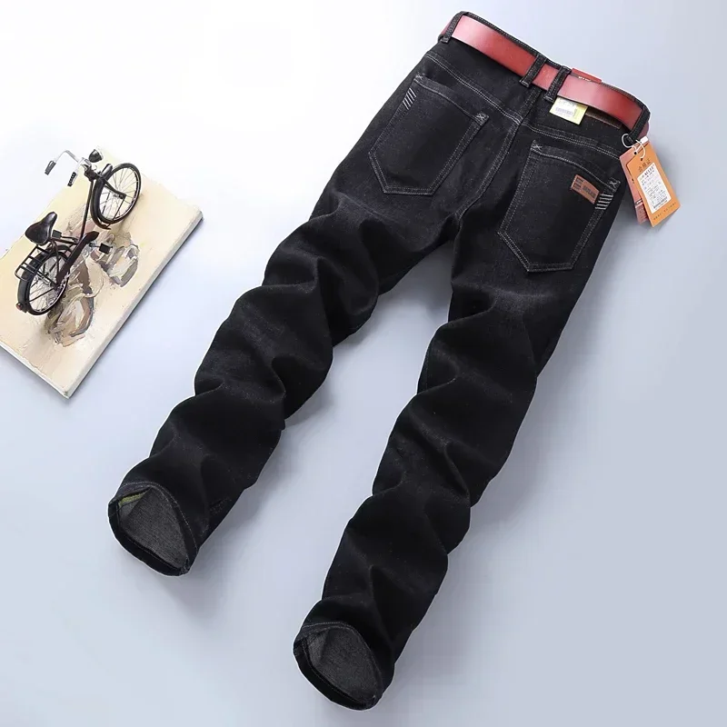2025 SULEE Summer Men\'s Business Casual Straight Jeans  Soft Stretch Fabric Baggy Denim Pants Male Brand Trousers