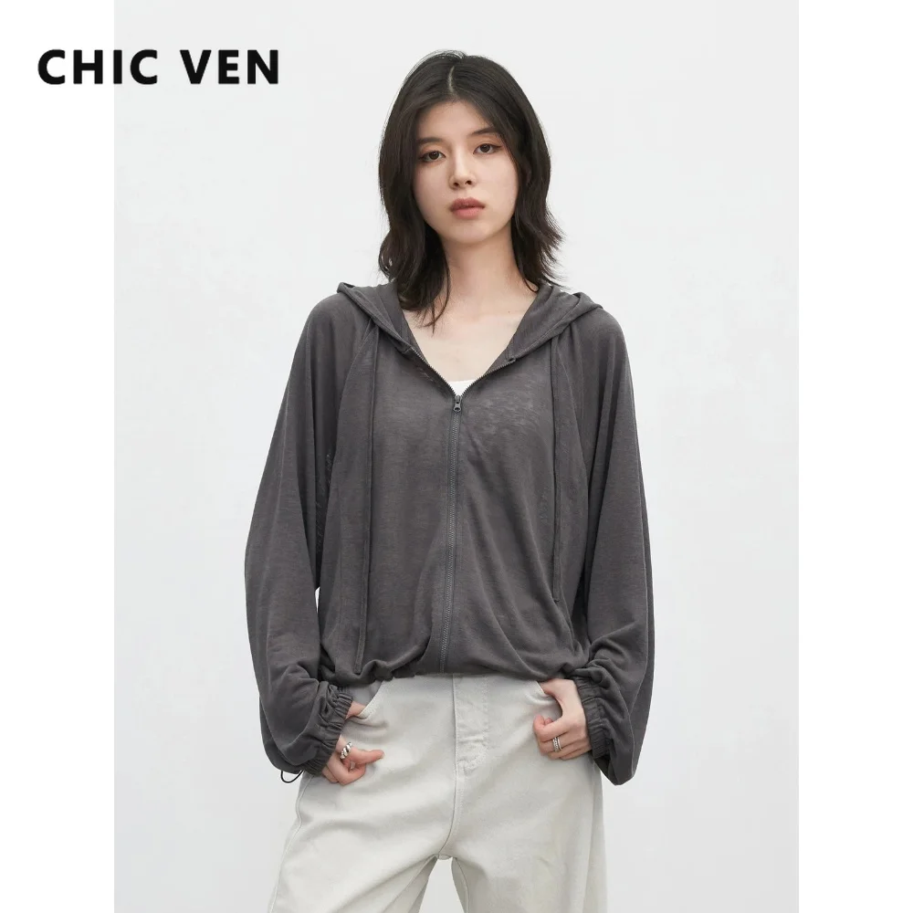 CHIC VEN Neue Damen-Strickjacke Locker Lässig Mikro-Transparent Kühl Sonnenschutz Kapuzen-Oberteil Strickware Sommer 2026