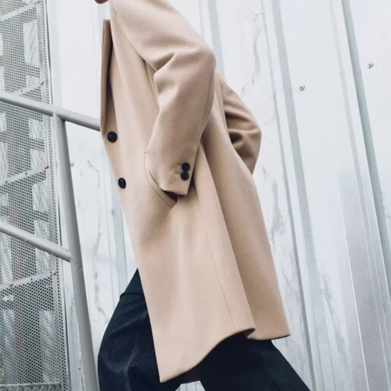 

Зимний женский плащ из искусственной шерсти, повседневный воротник с лацканами, теплое толстое длинное пальто, элегантное женское пальто с длинными рукавами, модная шикарная уличная одежда