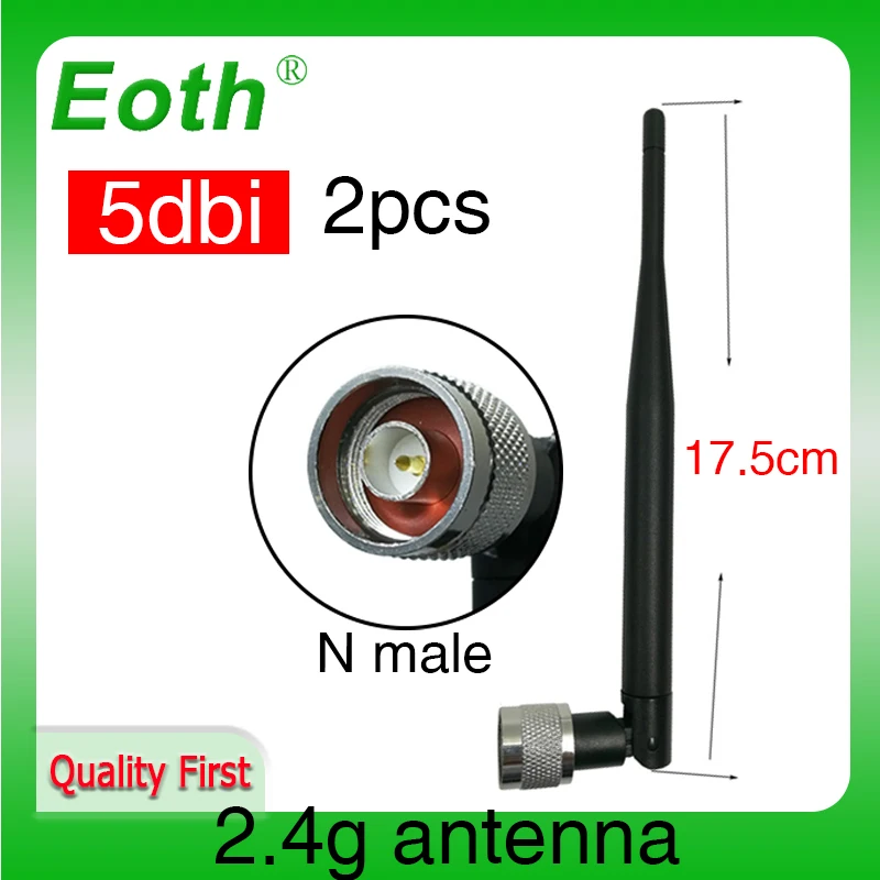 EOTH  2pcs/lot 2.4GHz 5dBi Omni WIFI Antenna N male for Wireless Router 45cm 2.4G wifi antenna IOT  connector Omnidirectional