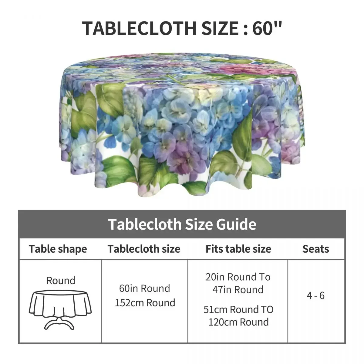 Bloom Flower Print Tablecloth Pink Hydrangea Vintage Round Table Cloth For Home Picnic Events Party Table Cover Table Decoration