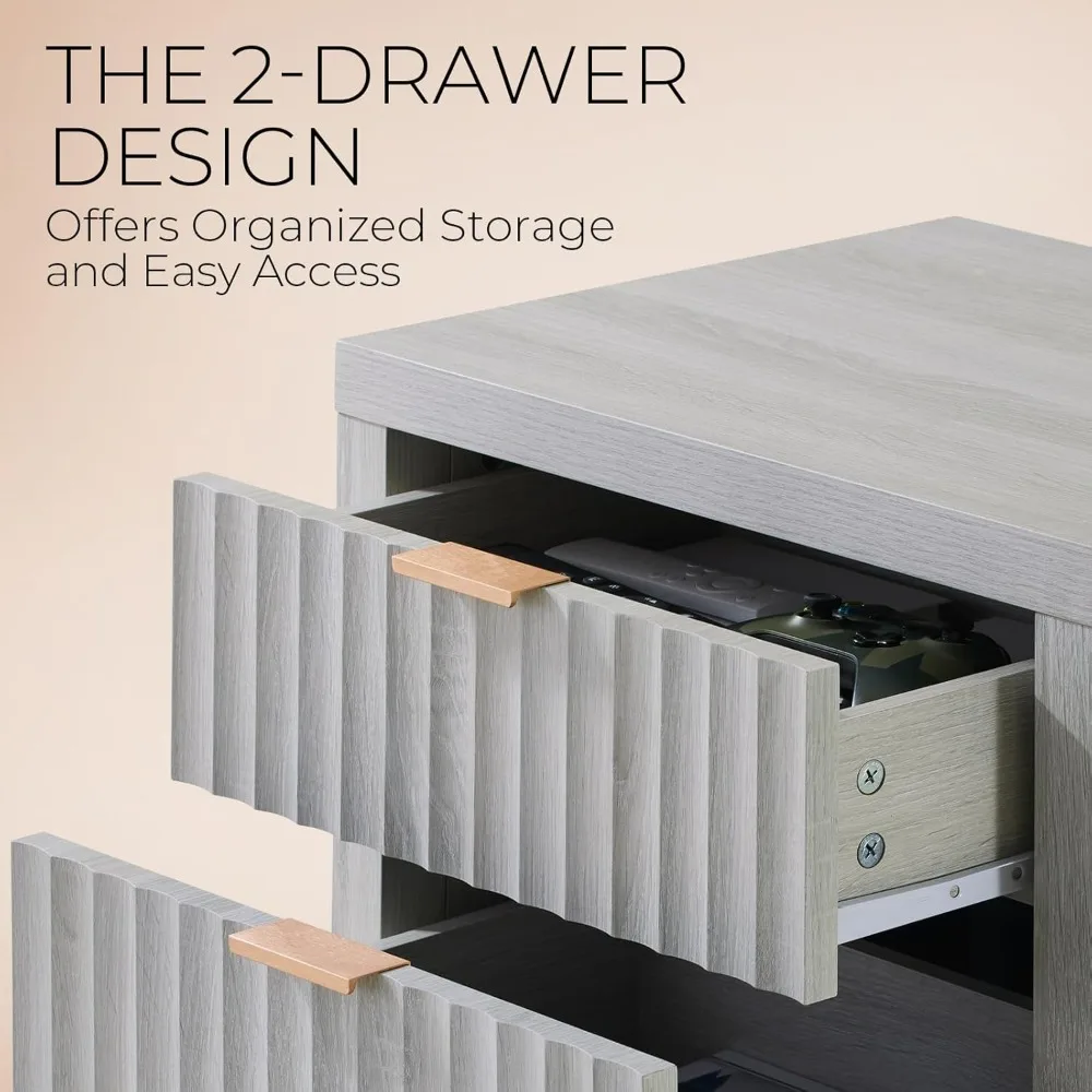 زوج من طاولات الليل الحديثة المخددة مع محطات الشحن والأدراج المزدوجة