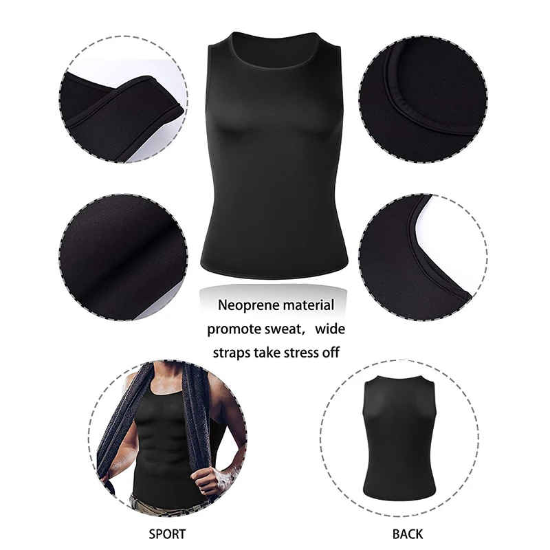 Men Waist Trainer Vest for Weight Loss Hot Neoprene Corset Body Shaper Sauna Tank Top Workout Shapers Shirt Shapers Black