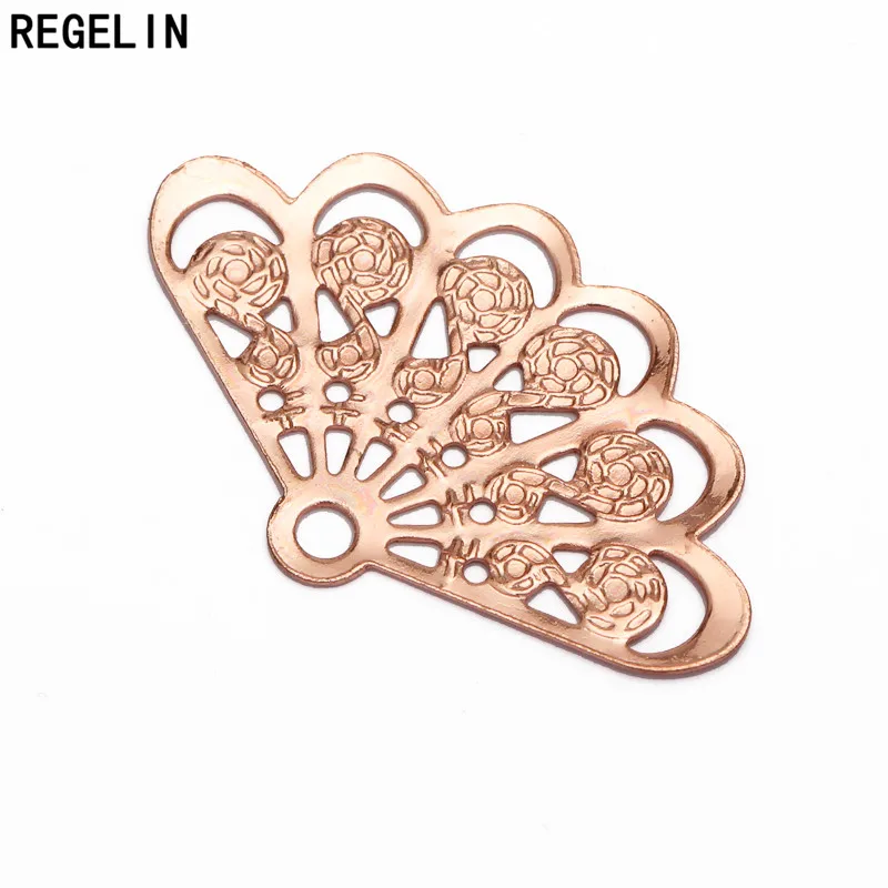 REGELIN 20pcs/lot Vintage Style 6 Colors Copper Fan Shape Filigree Hollow Charms Jewelry accessories DIY Components 14*23mm