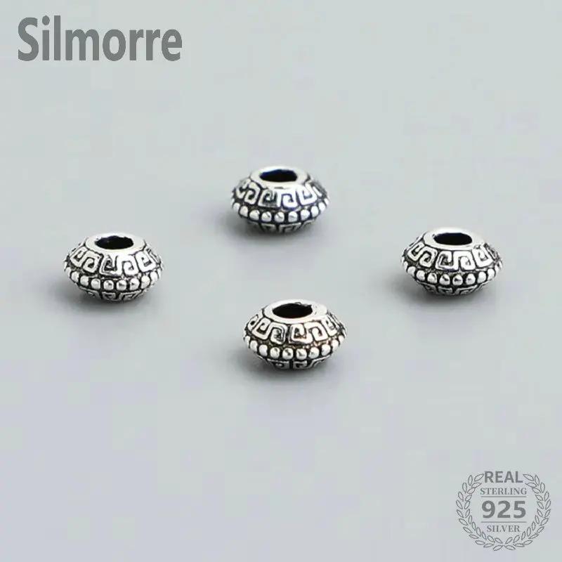 

4pcs 925 Sterling Silver Retro Spacer Charm Beads for Diy Bracelet Making Fine Jewelry Finding