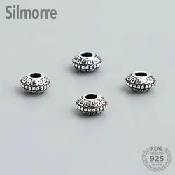 4pcs 925 Sterling Silver Retro Spacer Charm Beads for Diy Bracelet Making Fine Jewelry Finding