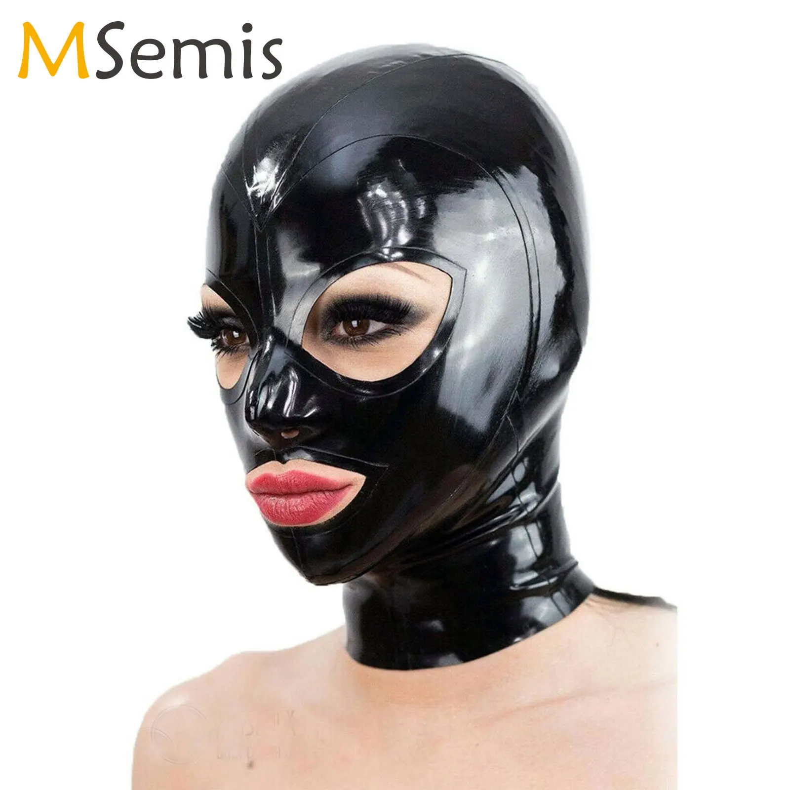 

Latex Hood Mask Open Eyes Mouth And Nostrils Hood Unique Women Men Club Wear Headgear Mask Sexy Cosplay Couples Face Mask Hood