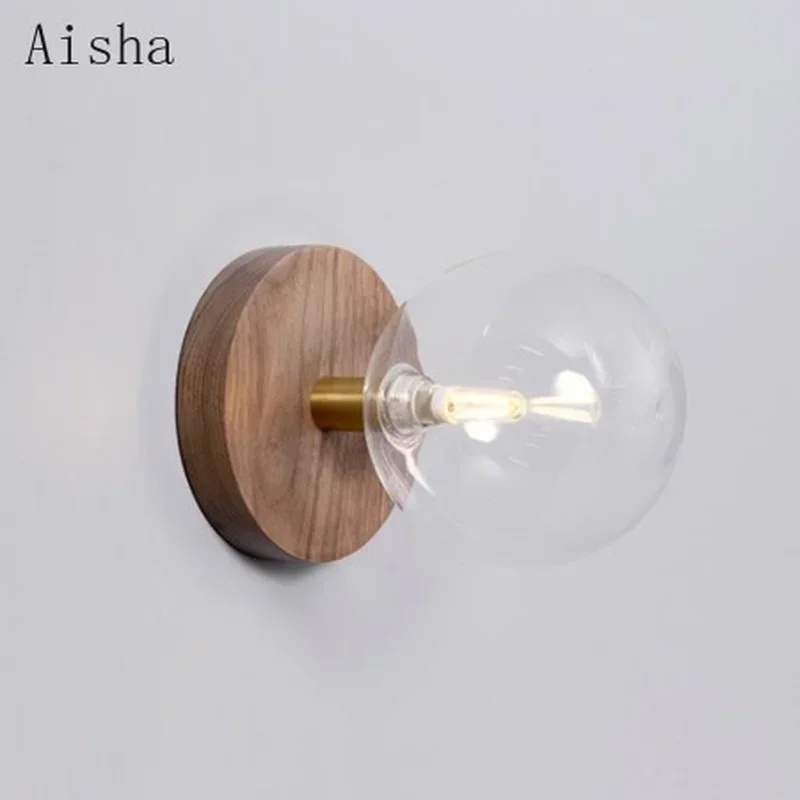 

Nordic Wood Art Wall Lamp Minimalist Bedroom Bedside Sconce Bathroom Mirror Front Corridor Aisle Stair Balcony Fixture