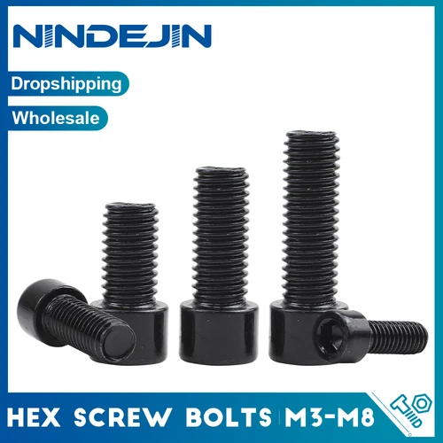 Imagen 1 del producto NINDEJIN 3-40 Uds tornillo de cabeza hexagonal lisa M3 M4 M5 M6 M8 negro 8,8 grado tornillos Allen de acero al carbono perno