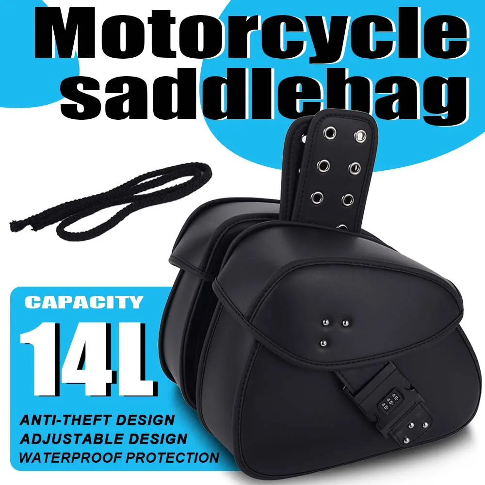 

1Pair Black Motorcycle Saddlebags PU Leather Side Tool Pouch Luggage Storage Bags Universal For Harley Suzuki Kawasaki Yamaha