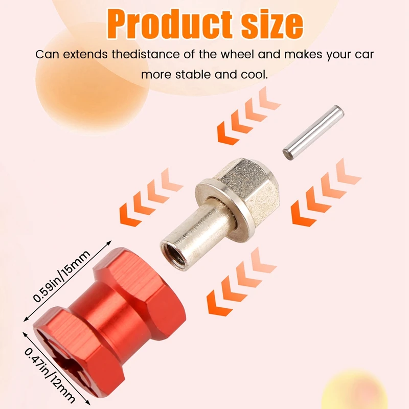 알루미늄 12mm 육각 휠 허브 드라이브 어댑터 익스텐션 결합기 커플러, 1/10 RC 자동차 크롤러 SCX10 D90 용, 4 개