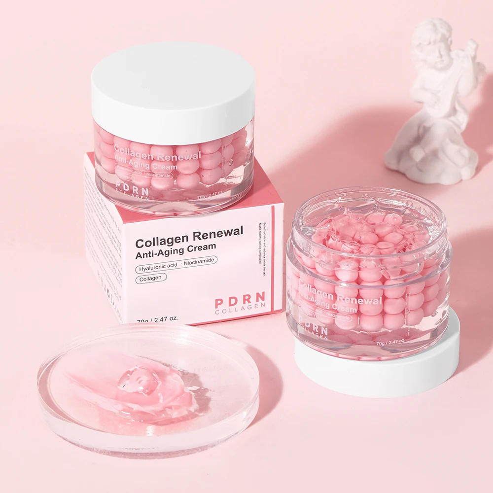 Crema de Colágeno Rosa en Cápsulas, Apta para Todo Tipo de Piel, Hidratante, Reafirmante, Cuidado Nocturno Facial