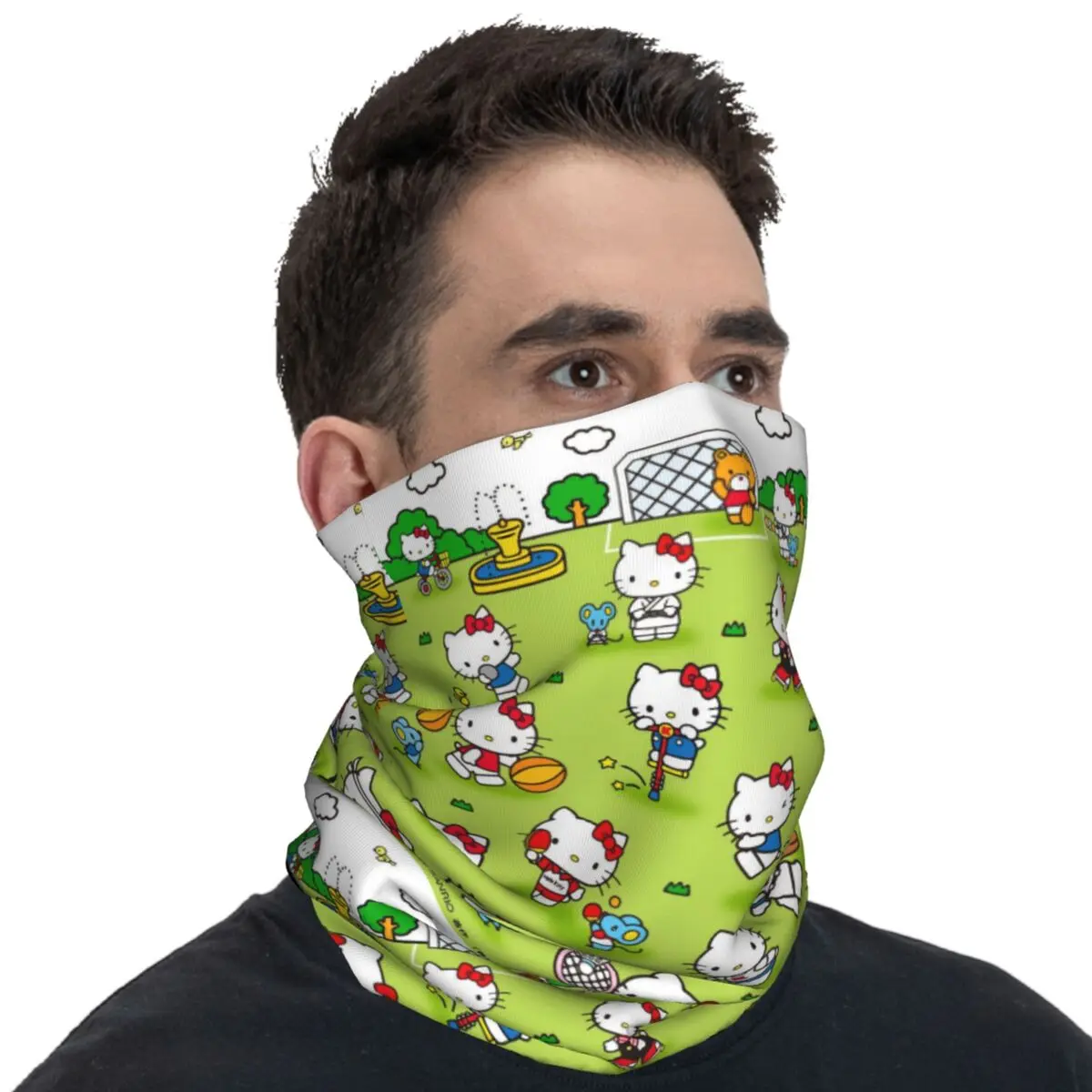 Hello Kitty Green Bandana Trendy Bicycle Mask Running Travel UV Protection Balaclava Pattern Neck Warmer Face Masks