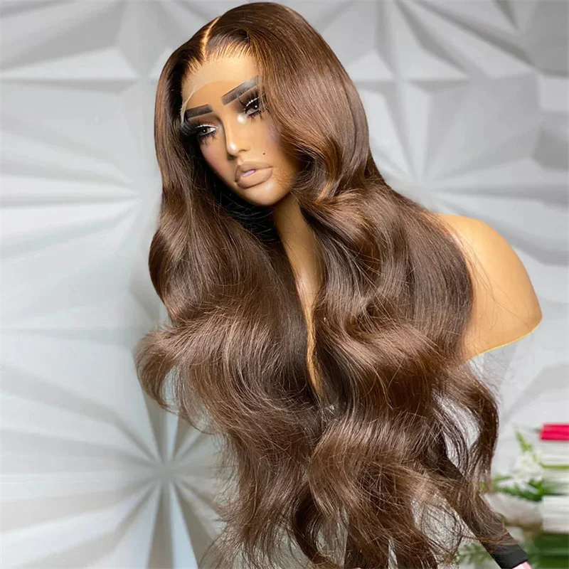 Perruque Lace Front Wig Body Wave longue pour femme, cheveux de bébé pré-épilés, sans colle, brun blond, densité 180, 26 pouces, 03/Glueless