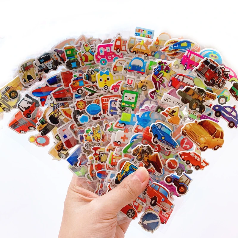 Autocollants de véhicule 3D pour enfants, 10 feuilles, autocollants gonflés pour enfants, garçons et filles, enseignants, récompense artisanale, Scrapbooking, jouets cadeaux