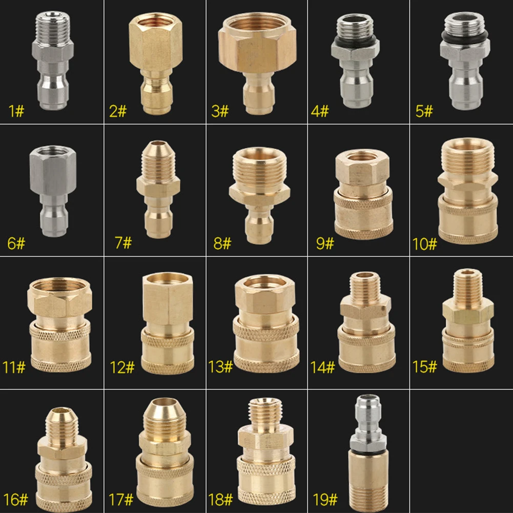 Myjka ciśnieniowa Adapter złącze mosiężne zestaw 1/4 do szybkiego rozłączenia M14 M22 mężczyzna kobieta łącznik do myjnia samochodowa wąż ogrodowy