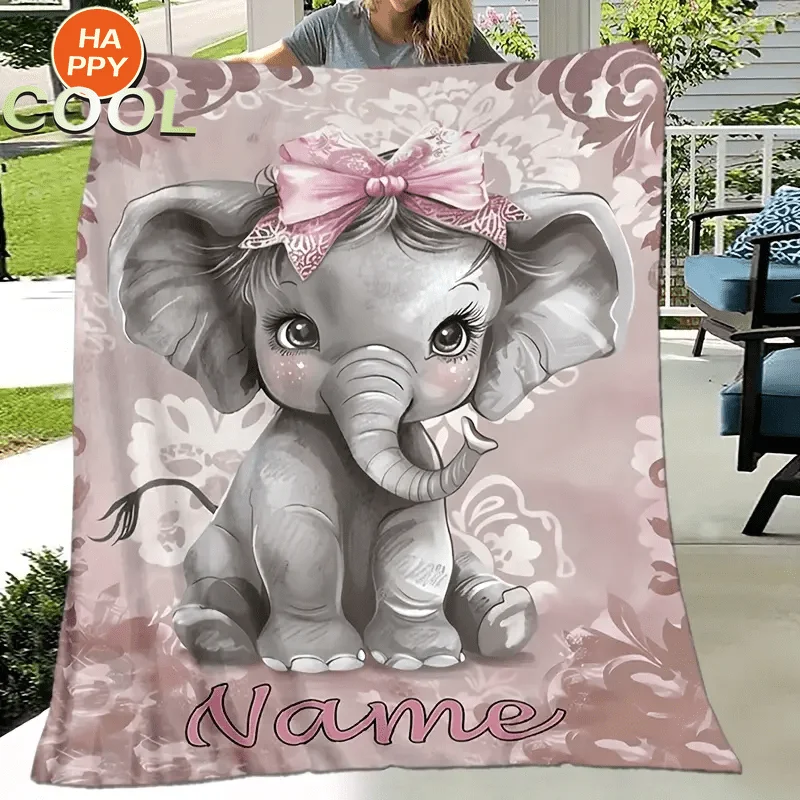 

1pc Custom Cartoon Pink Elephant Flannel Blanket – Soft, Lightweight Cooling Blanket | 280GSM Cozy Fabric | Machine Washable & Tear Resistant | All-Season Use for Home, Dorm, or Travel | Perfect for Gifting on Anniversaries, Birthdays, or Mother’s Day | I