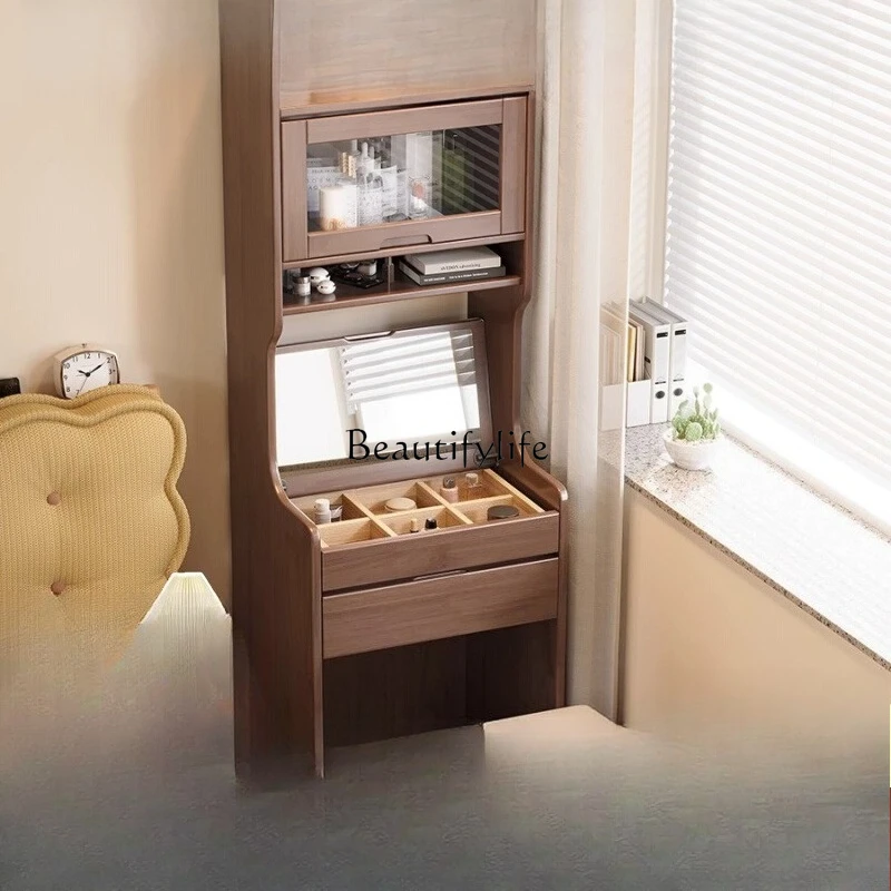 

Solid wood dresser, bedroom with mirror bedside table, flip-top cosmetic table integrated