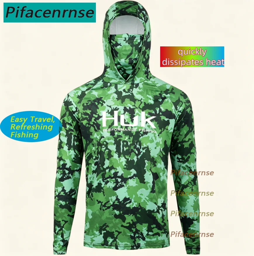 Sudadera con capucha para pesca HUK, protección solar UPF 50+, con máscara, ideal para pesca y caza. Ropa de pesca.