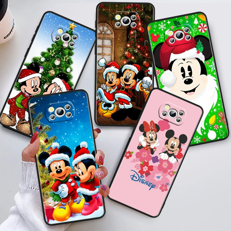 Christmas Disney Mouse For Xiaomi Poco X5 X3 Pro X4 F4 F3 GT M5 M5s M4 M3 C55 C50 C40 5G Black Soft Phone Case