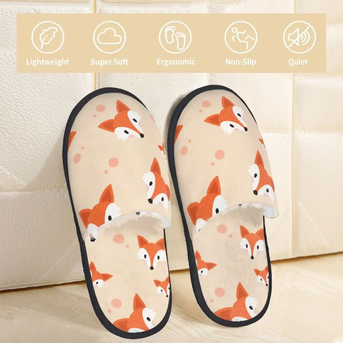 Cute Hat Fox Pattern Slipper For Women Men Fluffy Winter Warm Slippers Indoor Slippers