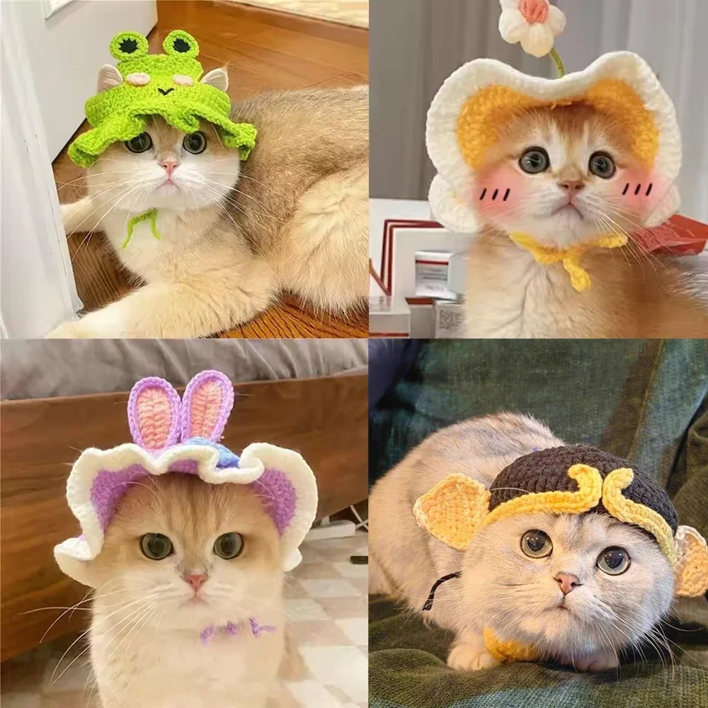 Adorable sombrero para el sol para mascotas con orificios para las orejas: diseño de algodón ajustable para perros y gatos, comodidad de protección solar