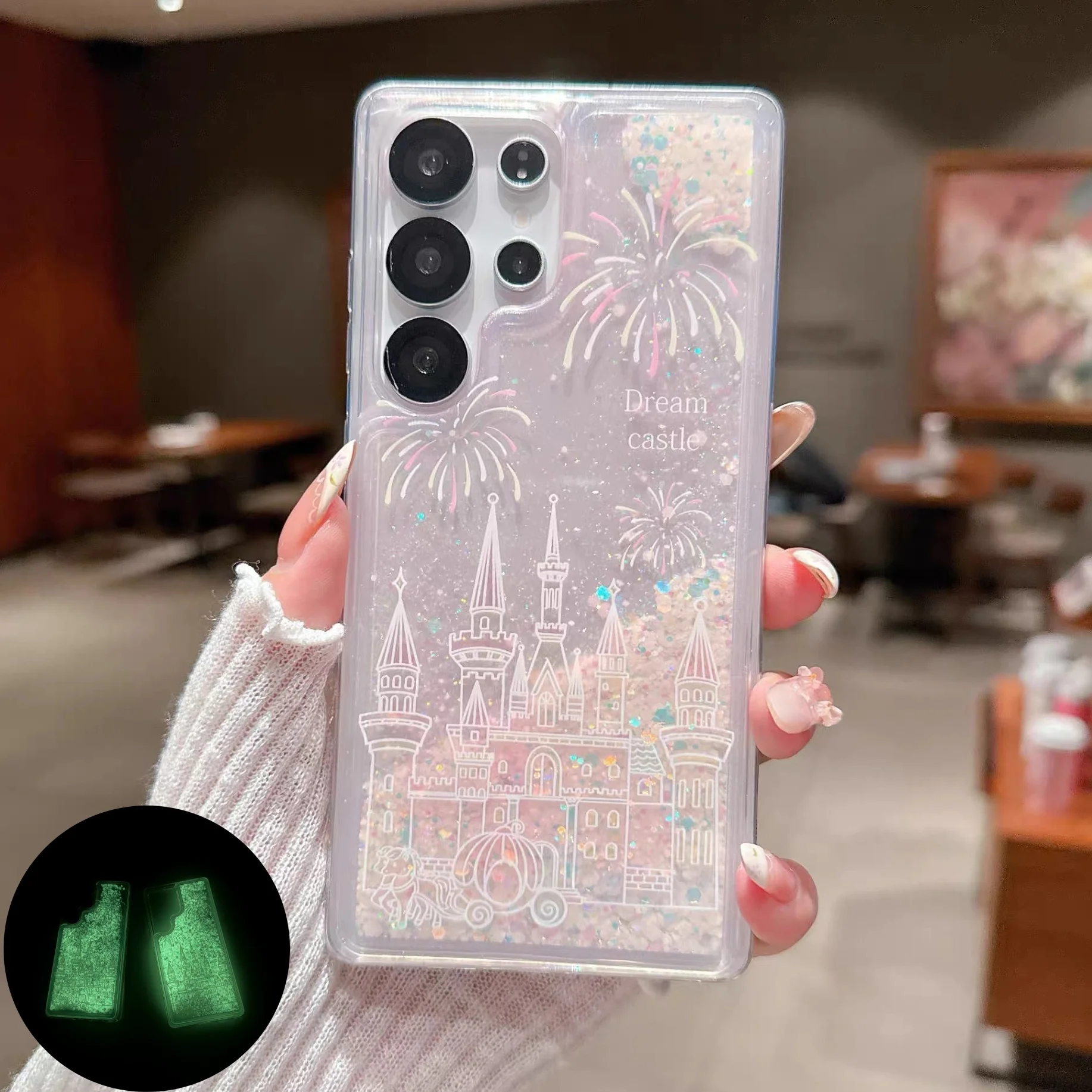 

Для Samsung Galaxy S25 Ultra S25Plus Luminous Quicksand Luxury Castle Cover для Samsung S24 Ultra S23Ultra Прозрачный Жесткий Чехол