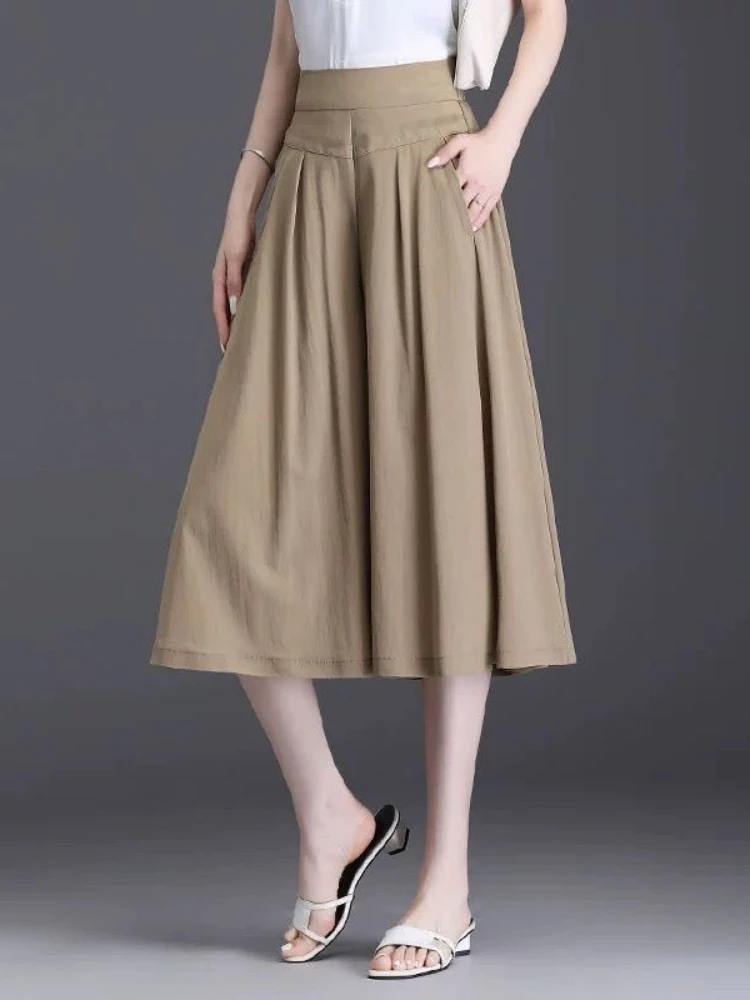 M-4XL Pants Women Wide Leg Elegant Trendy Summer Draped Colorful Retro Solid All-match Leisure Simple Streetwear Pantskirt Baggy