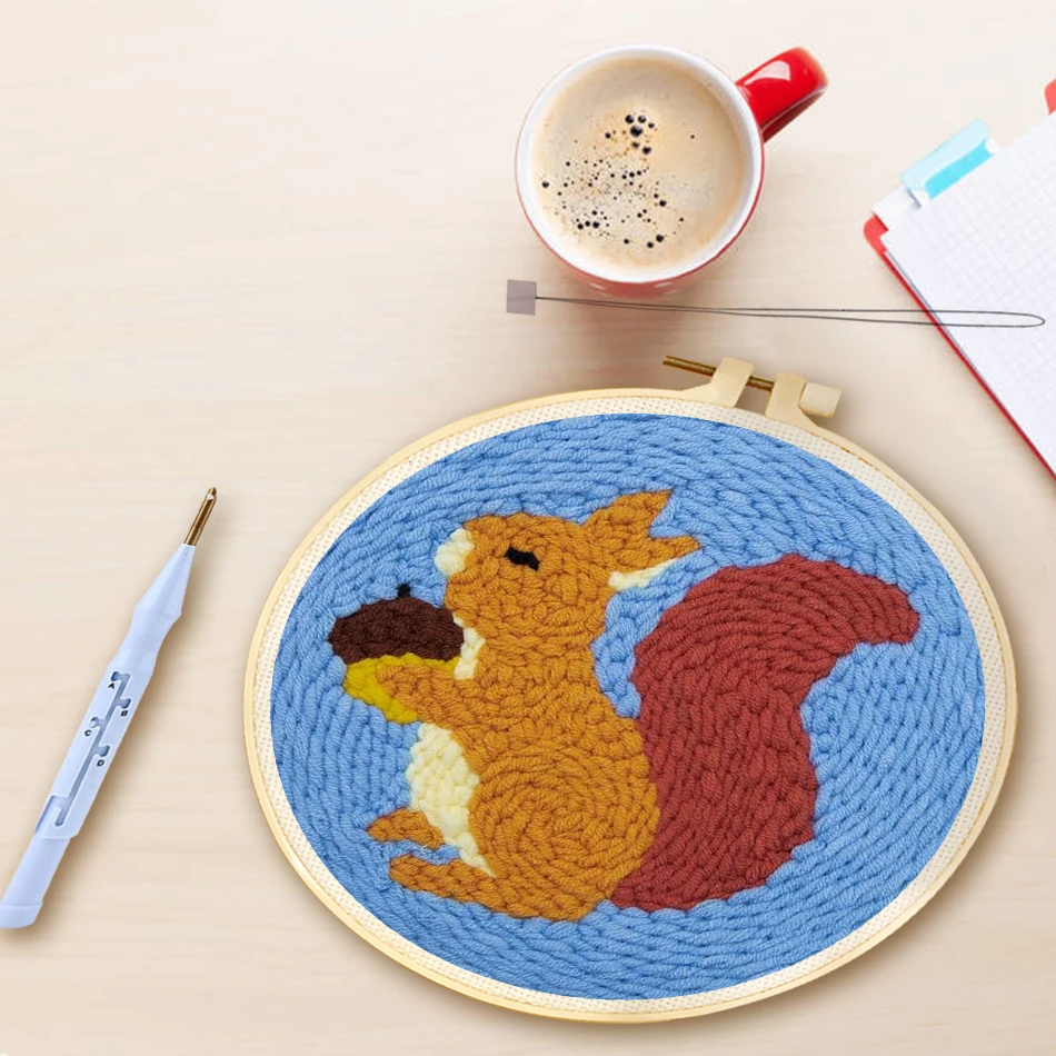 

GATYZTORY Squirrel Punch Needle Wall Decor Cross Stitch Kits Animal Embroidery Kits For Beginners For Adults Diy Crafts