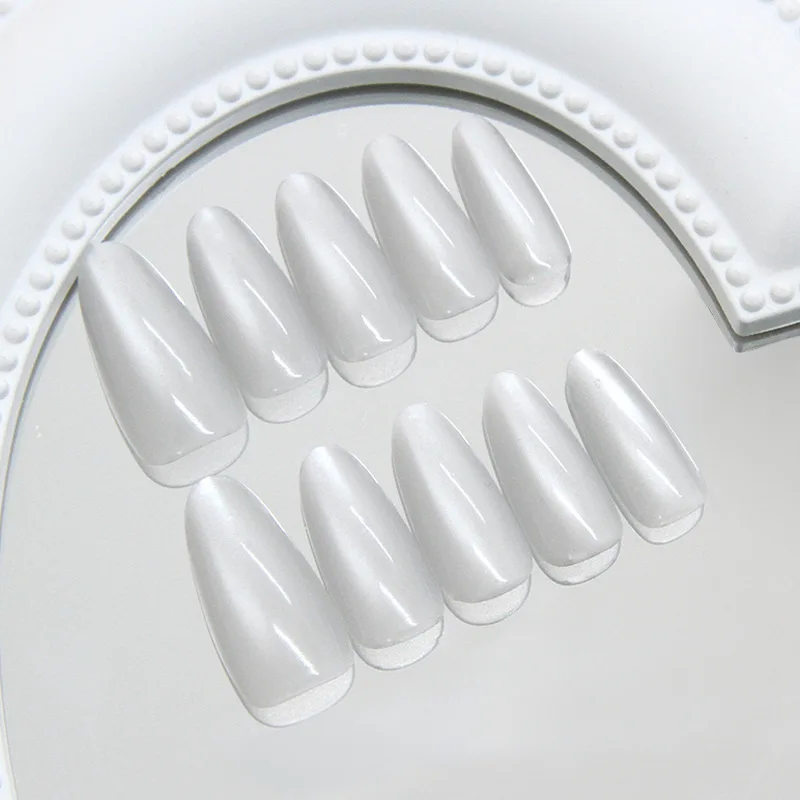 24 قطعة ضغط اللوز الطويل على الأظافر رمادي عين القط أظافر صناعية رماد بارد تغطية كاملة مسمار للنساء والفتاة أظافر يمكن ارتداؤها #3