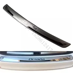 For Skoda Octavia A6 A7 2014 2015~2019 Car Rear Door Bumper Protector sill plate Trunk Guard Plate Cover Car Rear Styling