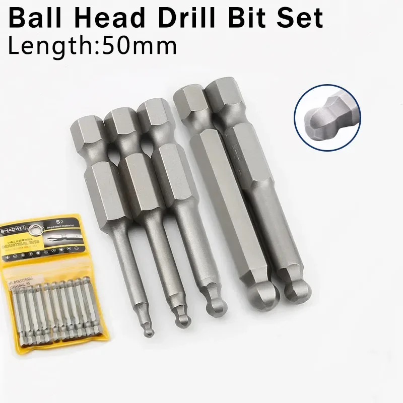 

5/10PCS 50mm S2 1/4 inch Shank 6.3mm Hexagon Ball Head Magnetic Hexagon Screwdriver Bit Screwdrier Drive Power Drill Bit