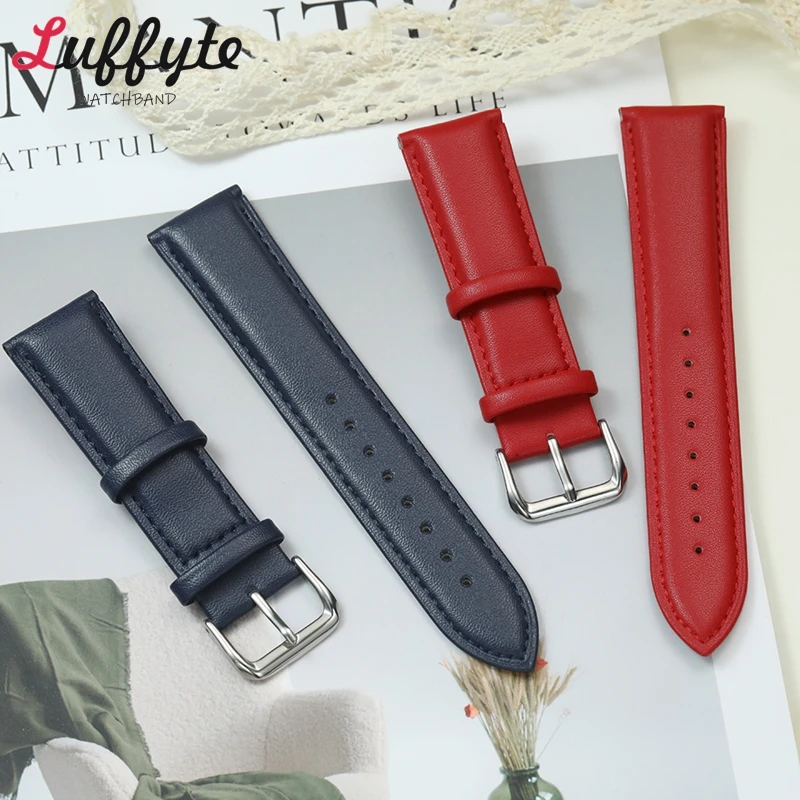 

Women Calfskin Leather Straps 18mm 20mm 22mm Replacement Watch Bands Blue Pink Green Red White Casual Watchband Belt
