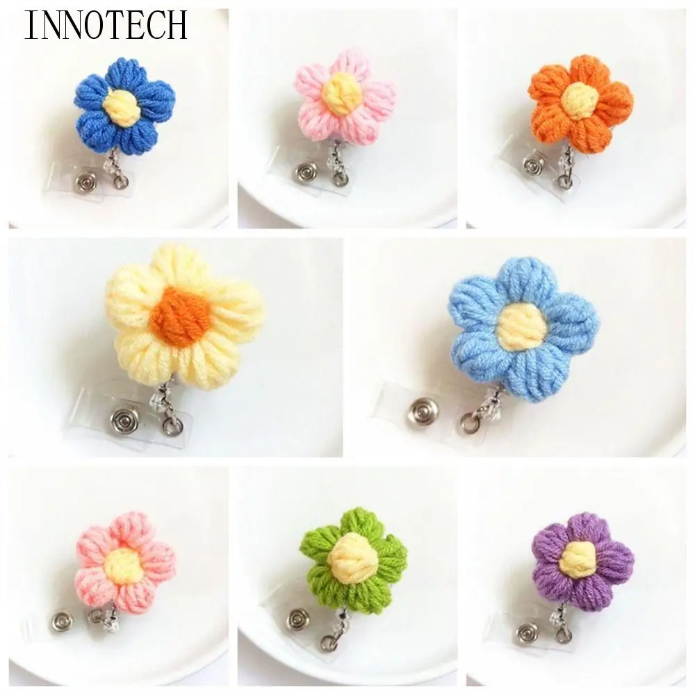 

Wool Nurse Badge Reel Retractable Knit Flora Flower Badge Holder ID Card 3D Easy Pull Buckle Office School Supplies