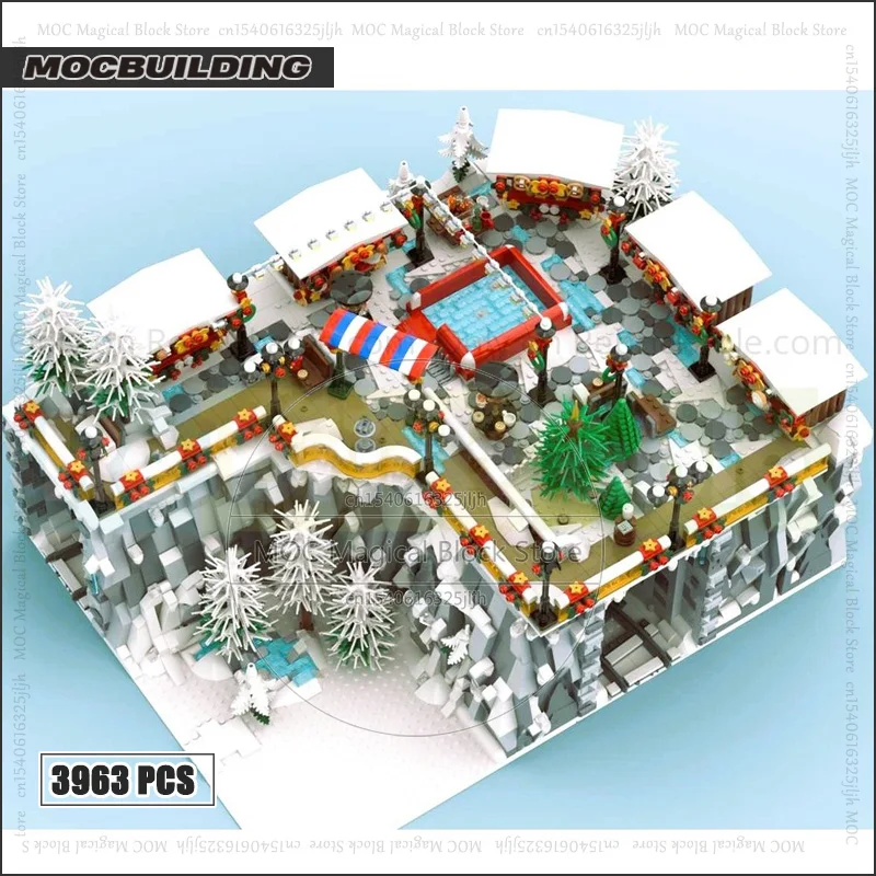 Seasonal Moc Building Blocks Winter Village Christmas Market Technology Bricks Architecture Collection Display Toys Xmas Gifts