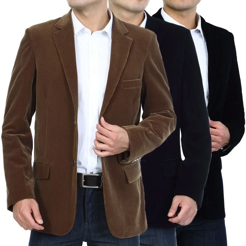 Mens Corduroy Blazers 2024 Spring Men Blazer Smart Casual Jacket Solid Camel Black Cotton Business Suit Jackets Male Officer 4XL