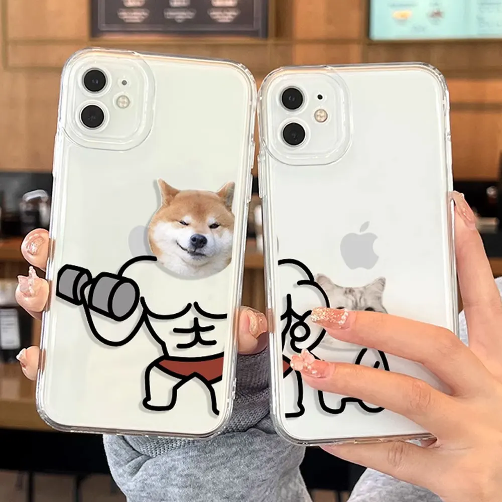 Funny Dog Cat Couple Phone Case for IPhone 15 14 13 12 11 Pro Max 7 8 Plus SE2 X XR XS Aesthetic Cute Animal Covers Clear Fundas