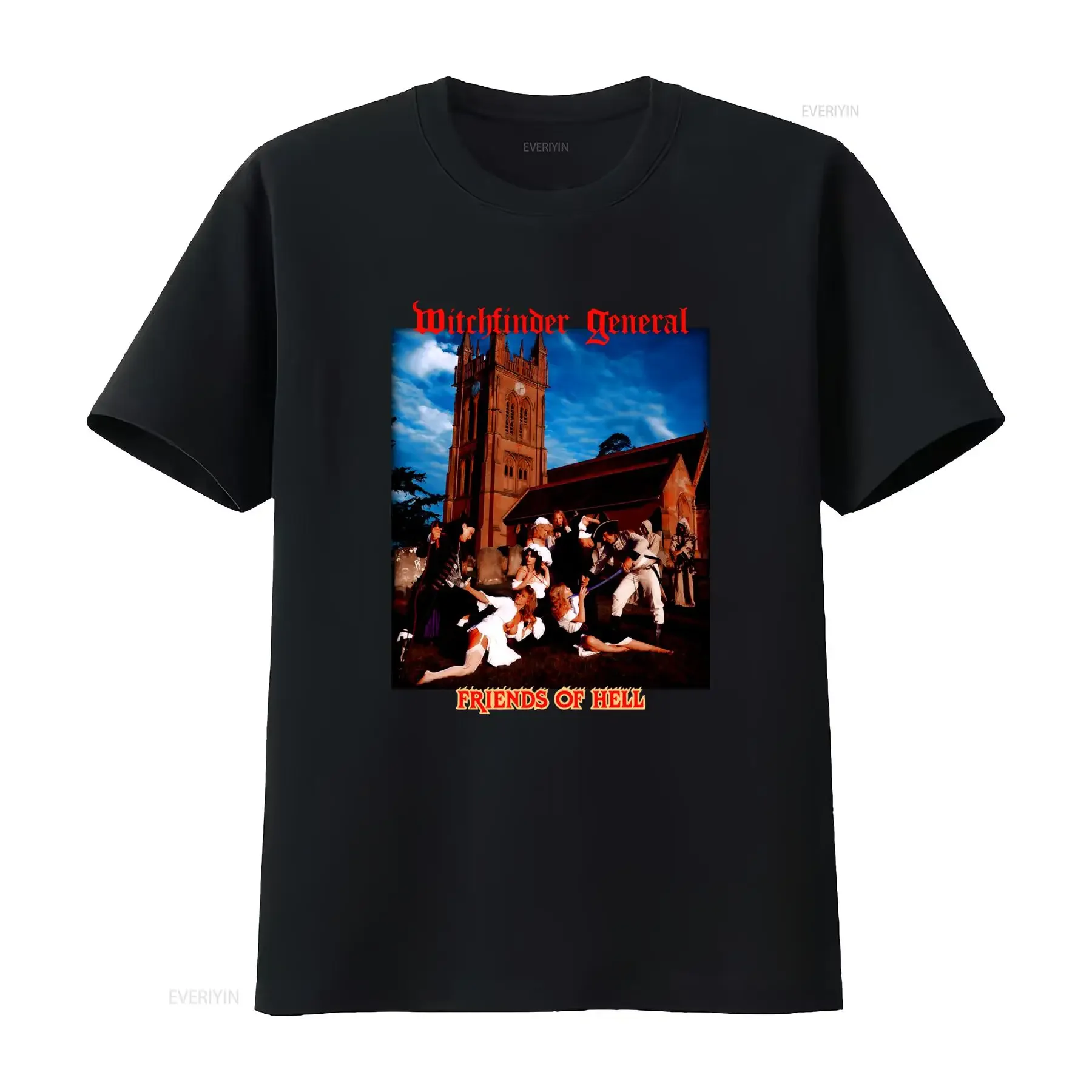 Vintage Gothic Witchfinder General Friends of Hell Album Cover Print Casual T Shirt vintage Washed Soft graphic Slightly homme